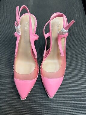 BCBG Pink Pointed-Toe Studded Slingback Pumps